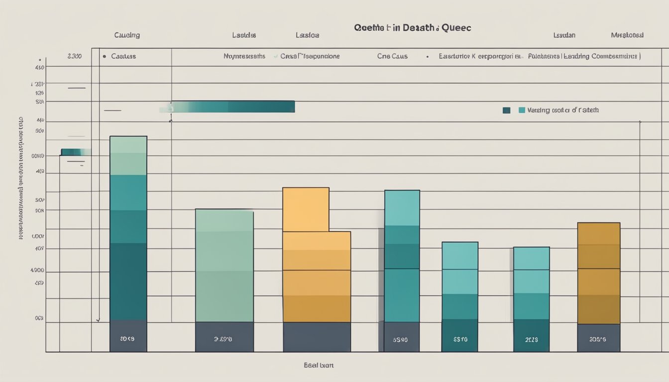 A bar graph with labeled columns depicting leading causes of death in Quebec